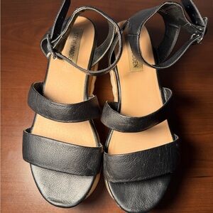 Steve Madden Black Leather Ankle-Strap Sandals